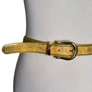 Capezio Crackled Leather Belt‎ Size M L metallic Gold Distressed Adjustable